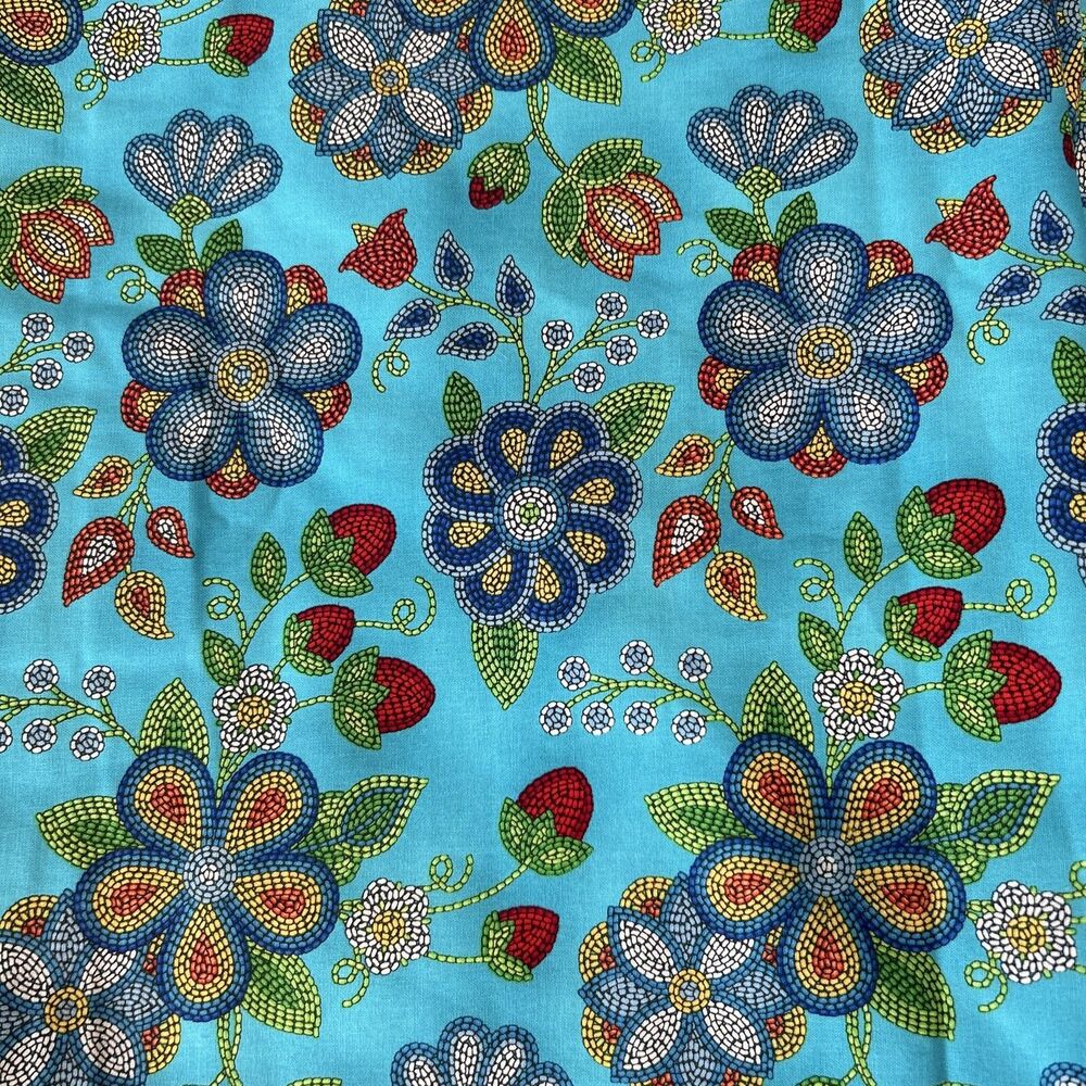 Elizabeth Studio Tucson Blue Strawberry Floral Print Quilting Fabric 44" X 96"